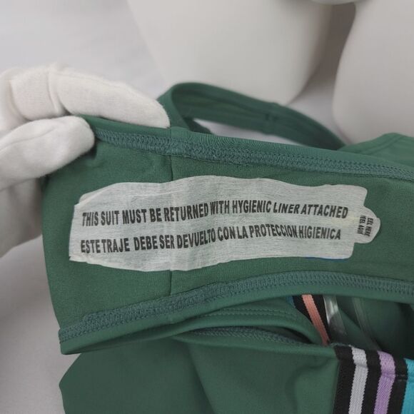 Xhilaration Green Multi Color Side Stripe Retro Scoop Back One Piece Swimsuit - Picture 7 of 15